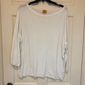 Ruby Rd. White Long Sleeve Sweater with Sequin Accents